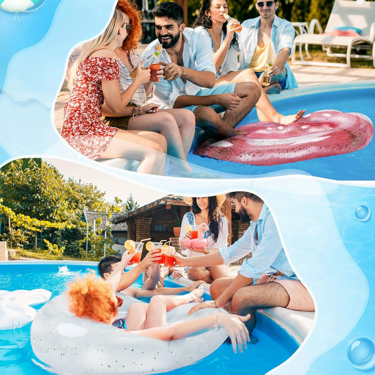 3 Pieces Inflatable Heart Pool Float, Glitter Inflatable Swim Rings Bachelorette Party Pool Float Tube, Heart Shaped Summer Swimming Ring, Water Beach Party for Adults ﻿ ﻿