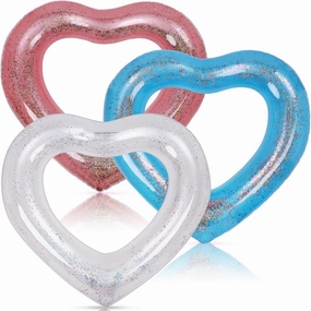 3 Pieces Inflatable Heart Pool Float, Glitter Inflatable Swim Rings Bachelorette Party Pool Float Tube, Heart Shaped Summer Swimming Ring, Water Beach Party for Adults ﻿ ﻿