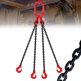 3 Ton 4 Leg Chain Sling 1/4” 5 Ft, G80 Alloy Steel 4 Way Chain Slings Quadruple Leg Slings Lifting with 4 Safety Grab Hooks Heavy Duty for Engine Hoist Lifts…