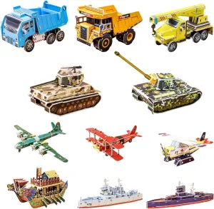 3D Puzzles Gift Set for Kids DIY Jigsaw Toys Paper and EPS Foam Board and Adults Fun and Creative DIY Model Building kit for Kids Toys for Girls and Boys. (Vehicle Series (11 Sets))