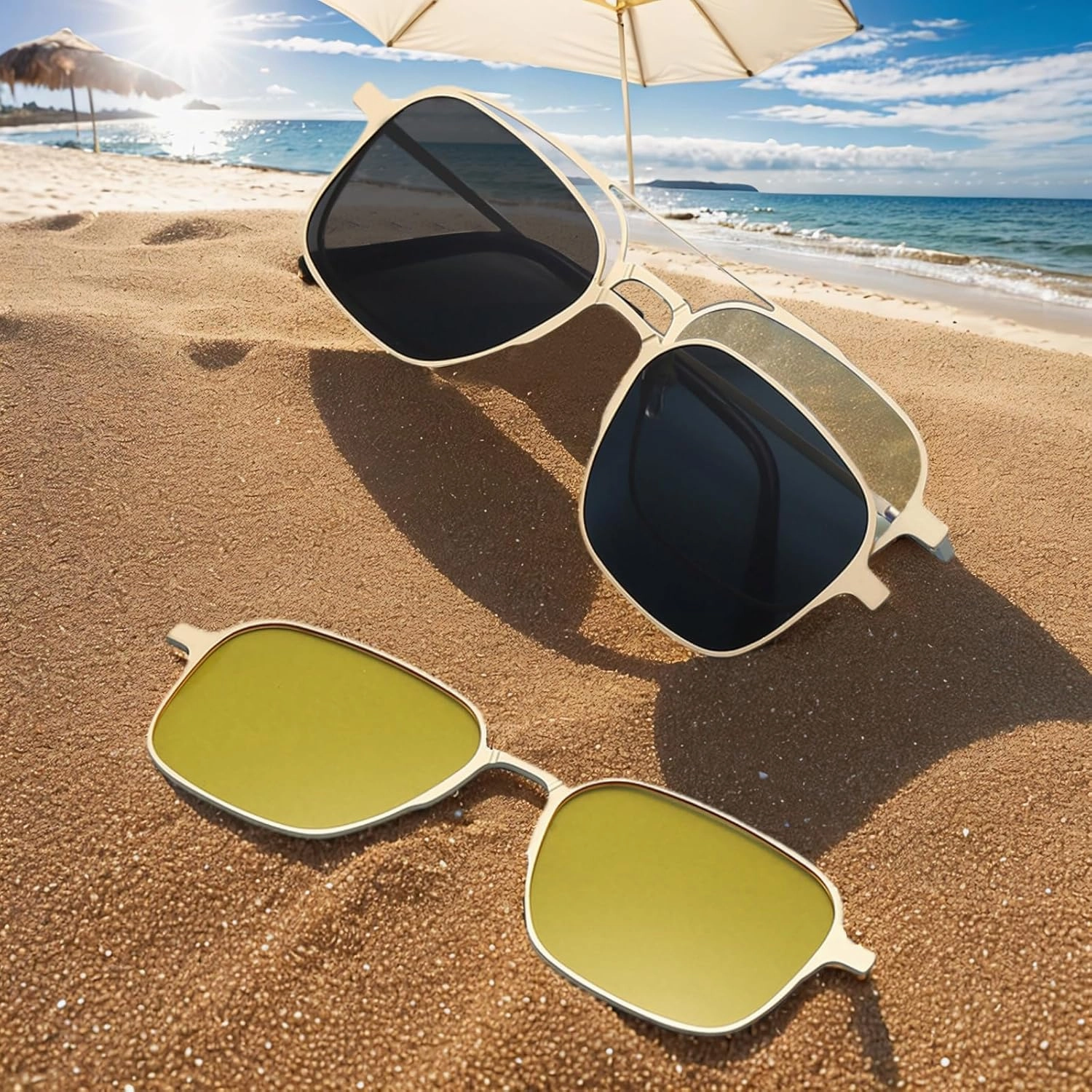 3in1 Magnetic Clip On Sunglasses Polarized For Women Mens Blue Light Glassess Aviator Stylish Eyewear for Drivers
