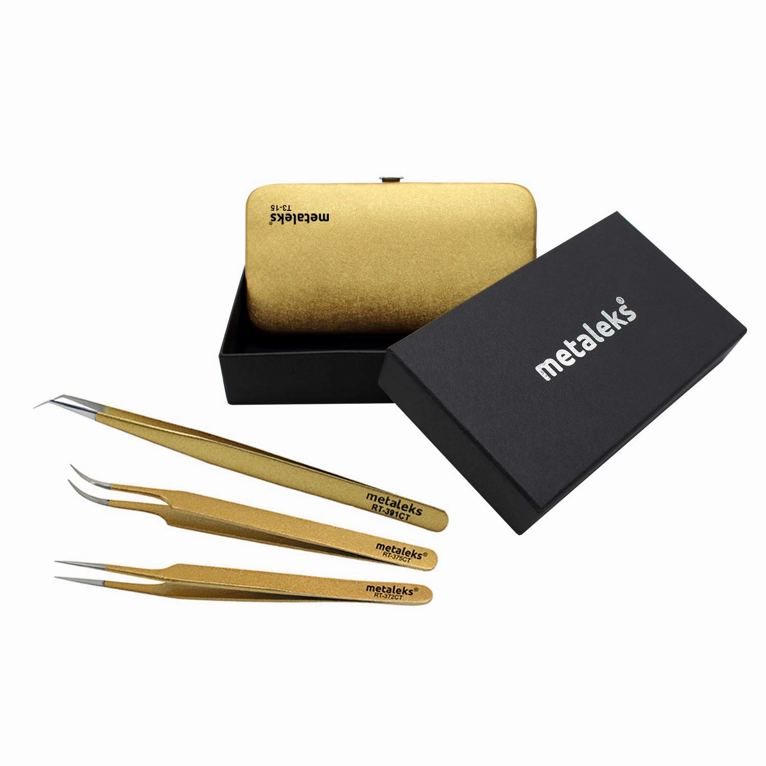 3Pcs Eyelash Extension Tweezers Made In Surgical Stainless Steel With Magnetic Kit. (Golden Powder Coated 1)