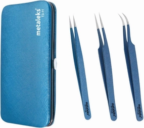 3Pcs Eyelash Extension Tweezers Made In Surgical Stainless Steel With Magnetic Kit (Blue Powder Coated)