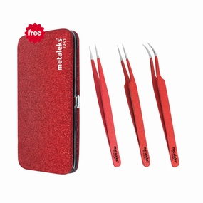 3Pcs Eyelash Extension Tweezers Made In Surgical Stainless Steel With Magnetic Kit (Red Powder Coated 1)