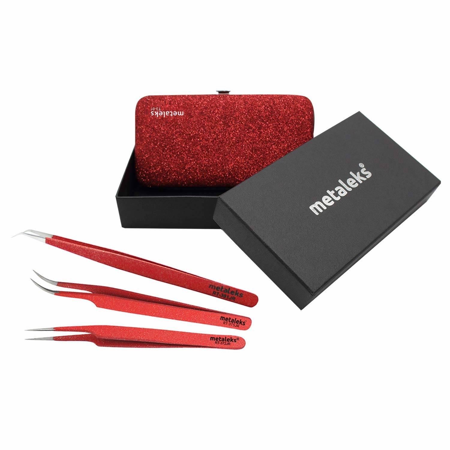 3Pcs Eyelash Extension Tweezers Made In Surgical Stainless Steel With Magnetic Kit (Red Powder Coated)