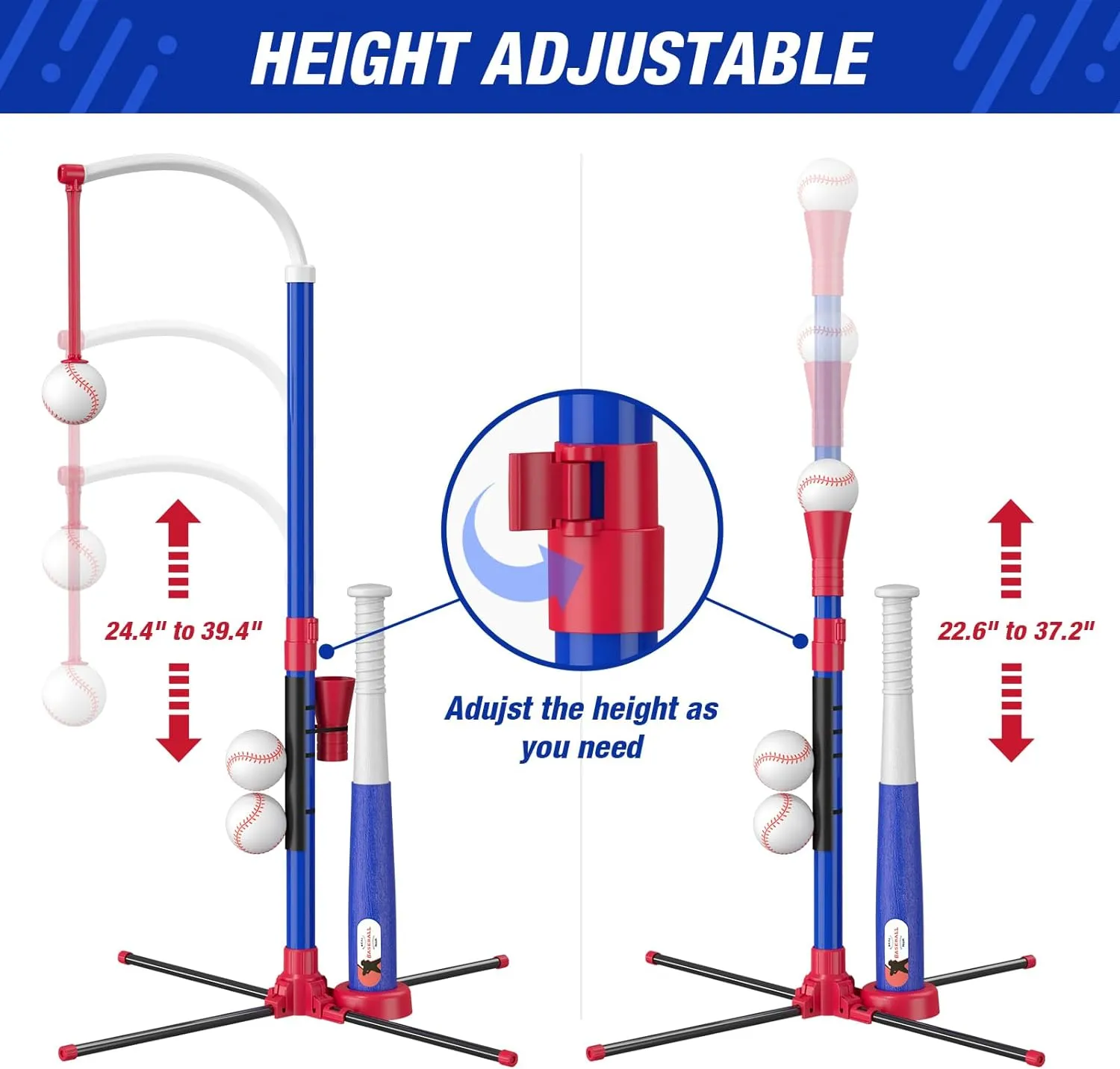 4 in 1 T Ball Sets for Kids 3-5 with Toss and Catch Ball Set, Hanging Tee Stand with Auto Pitching Machine/ 2 Bats, Indoor Outdoor Toys Birthday Baseball Gifts for Toddler Boys Girls, Blue