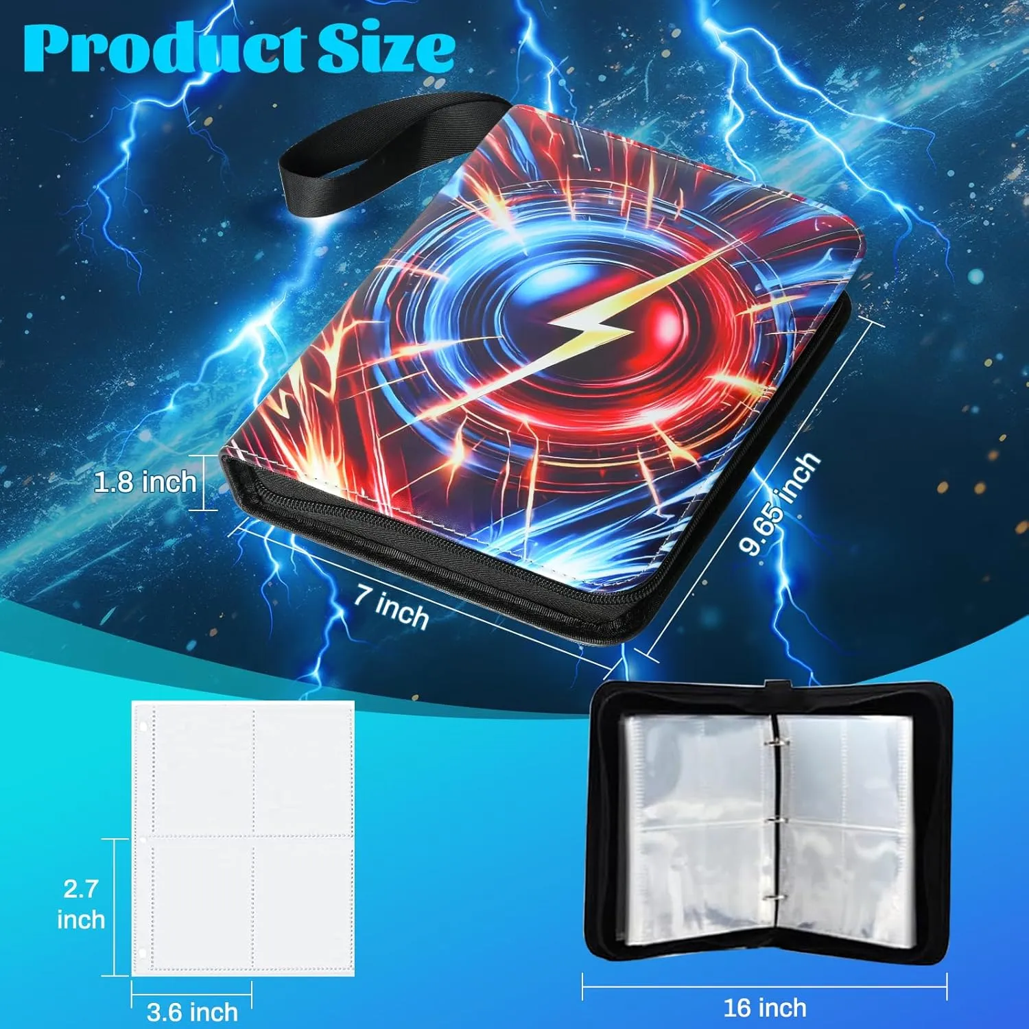 4-Pocket Trading Card Binder – Holds 440 Cards with 55 Removable Sleeves, Waterproof Card Holder Album for Standard Size Cards, Portable Collector Storage & Display Case