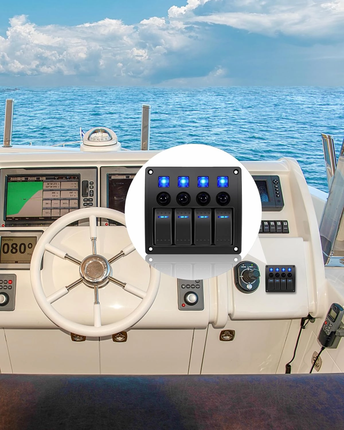 4 Gang Marine Boat Rocker Switch Panel Waterproof Overload Protector,12-24V Pre-Wired Rocker Switch LED Indicator,Multi Function Marine Toggle Switche for RV Truck Boat SUV,2 Years Warranty
