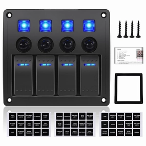 4 Gang Marine Boat Rocker Switch Panel Waterproof Overload Protector,12-24V Pre-Wired Rocker Switch LED Indicator,Multi Function Marine Toggle Switche for RV Truck Boat SUV,2 Years Warranty