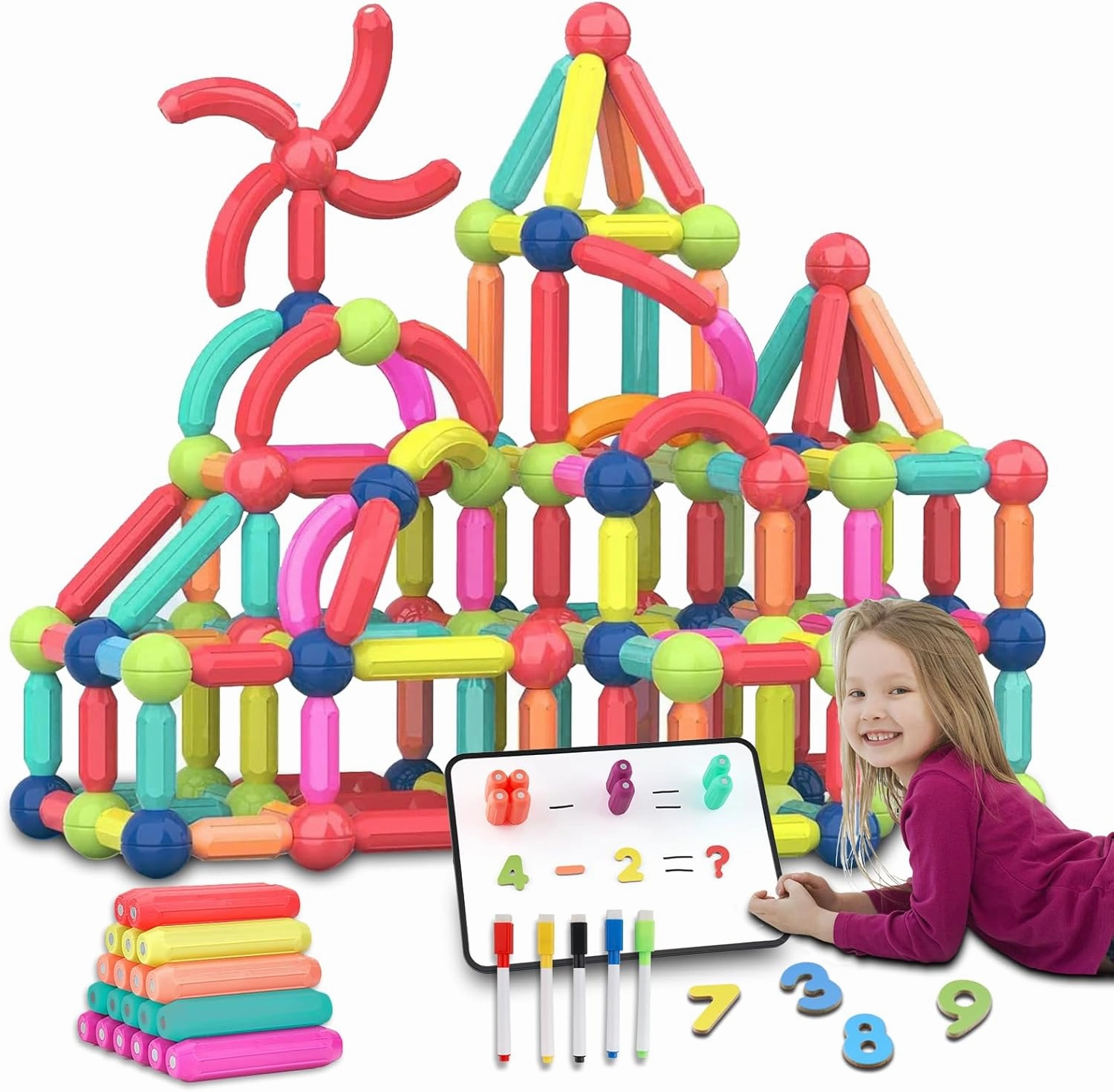 4-in-1 Magnet Toys Magnetic Blocks for 2 3 4 5 6 7   Year Old Boys Girls Upgrade Magnetic Sticks Building Toys for STEM Creativity/Educational Toys for Toddler Kid Christmas Birthday Gifts