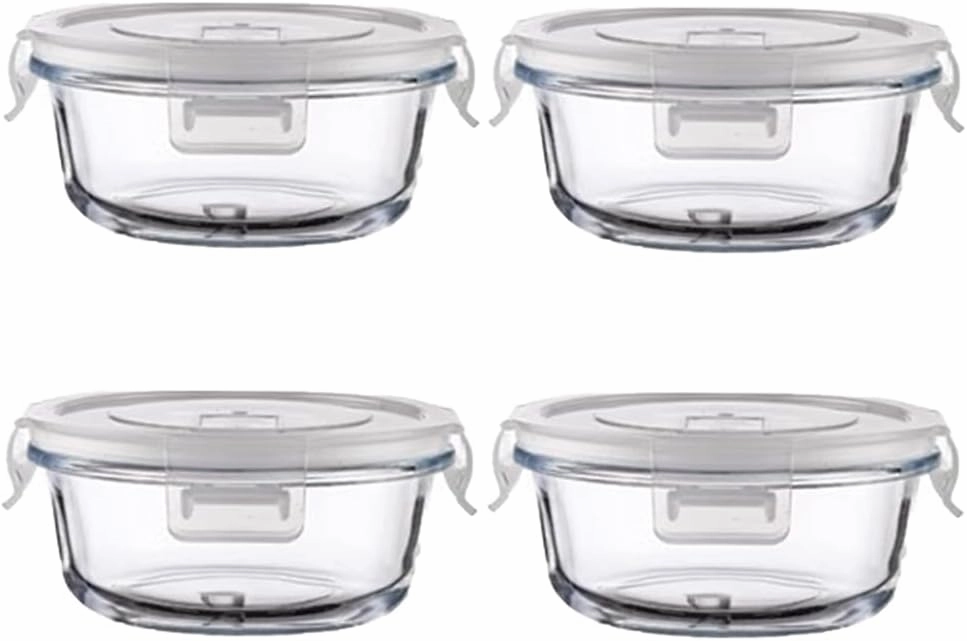 4Pack Round Glass Food Storage Containers With Lids, 1.5 Cup Round Meal Prep Bowls With Lids BPA-Free, Small Glass Food Containers for Soup Leftover, Microwave, Dishwasher, Freezer Safe
