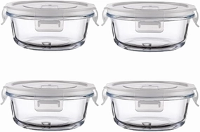 4Pack Round Glass Food Storage Containers With Lids, 1.5 Cup Round Meal Prep Bowls With Lids BPA-Free, Small Glass Food Containers for Soup Leftover, Microwave, Dishwasher, Freezer Safe