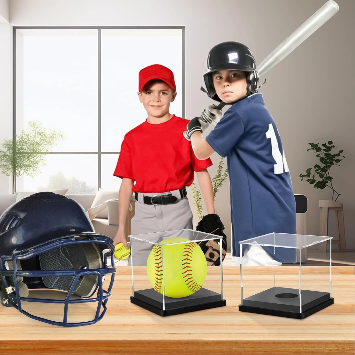4PCS Softball Display Case Acrylic Clear Display Box Baseball Tennis Golf Protected Stand for Signed Memorabilia Large 12 Inch Sports Game Ball Storage Cube