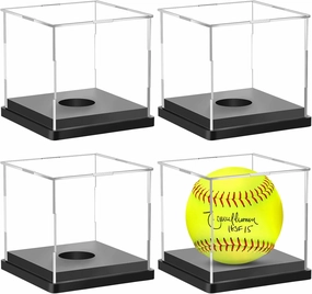 4PCS Softball Display Case Acrylic Clear Display Box Baseball Tennis Golf Protected Stand for Signed Memorabilia Large 12 Inch Sports Game Ball Storage Cube
