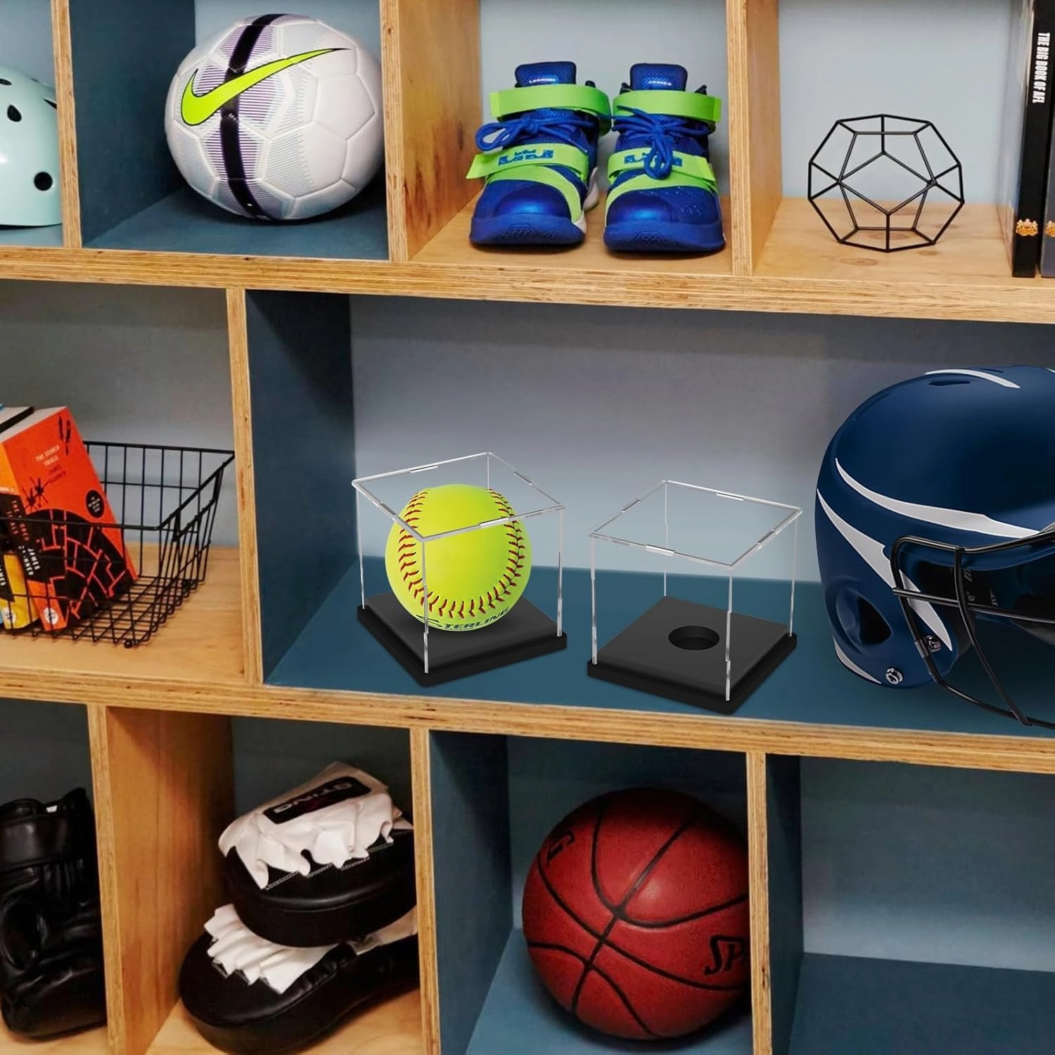 4PCS Softball Display Case Acrylic Clear Display Box Baseball Tennis Golf Protected Stand for Signed Memorabilia Large 12 Inch Sports Game Ball Storage Cube