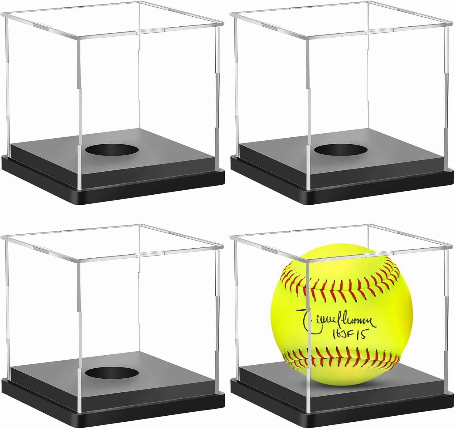 4PCS Softball Display Case Acrylic Clear Display Box Baseball Tennis Golf Protected Stand for Signed Memorabilia Large 12 Inch Sports Game Ball Storage Cube