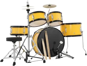 5 Piece Kids Drum Set with Tom,Cymbal, Youth Junior Drum Kit with Hi-Hat, Pedal, Drumsticks and Seat for Beginner, Teens,Yellow