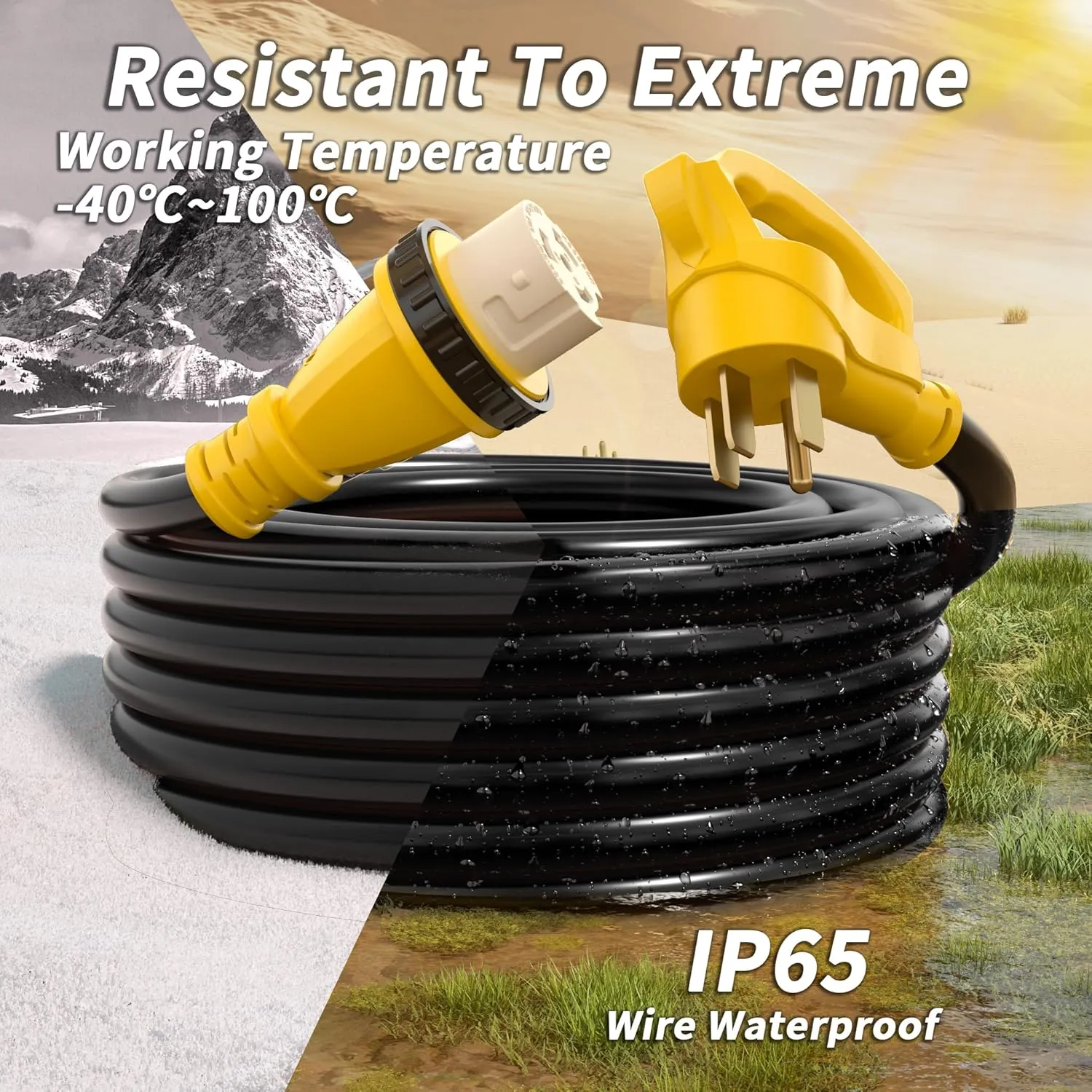 50 Amp Generator Cord, 25FT 50 Amp RV Extension Cord with Twist Lock, Generator Cable 50A 4 Prong Yellow, NEMA 14-50P/SS2-50R Heavy Duty 6/3 8/1 AWG STW Wire for RV Camper & House