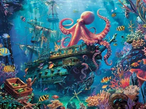 500 Piece Jigsaw Puzzle for Adults Best Challenging Puzzles for Cognitive Workout Safe Eco Friendly Friends & Family Most Popular Leisure Activities Shipwrecks and Fish Schools Puzzle 20.5x15 Inch