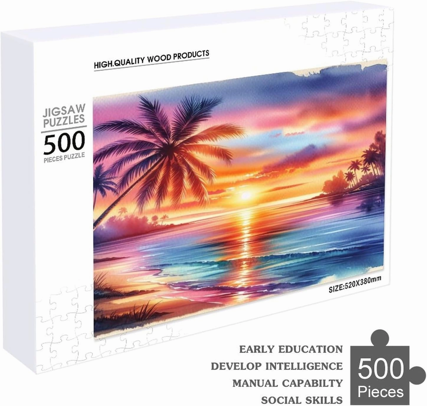 500 Piece Adult Jigsaw Puzzle Flame Train Fun Puzzle Sunset Sky Relieve Stress Prevent Alzheimer's Improve Cooperation Skills Gift for Women Men 20.5x15 Inch
