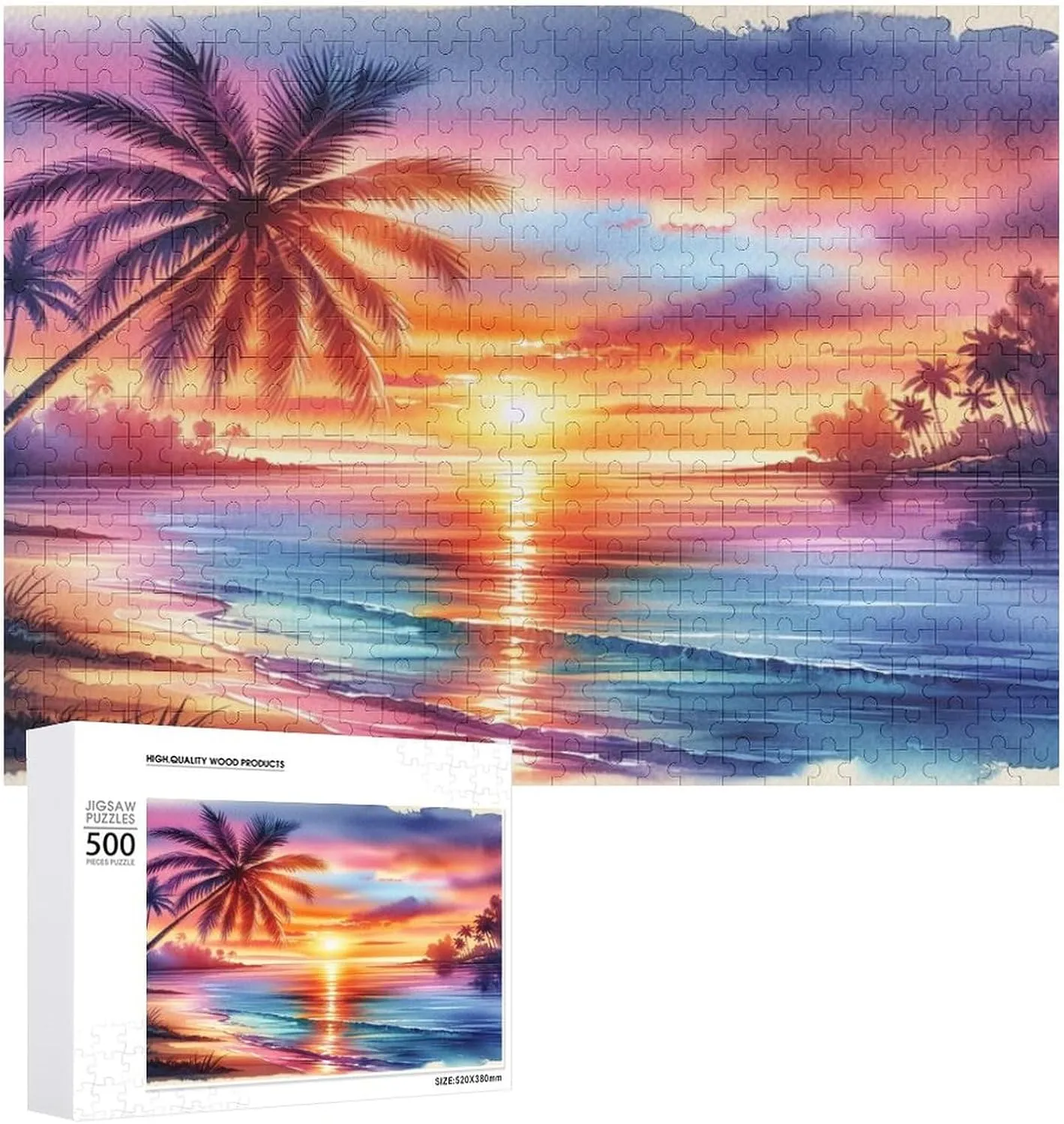 500pcs Fishing Boat Painting Puzzle Wooden Jigsaw Puzzles for Family Games Suitable for Teenagers and Adults Gift for Women Men 20.5x15 Inch