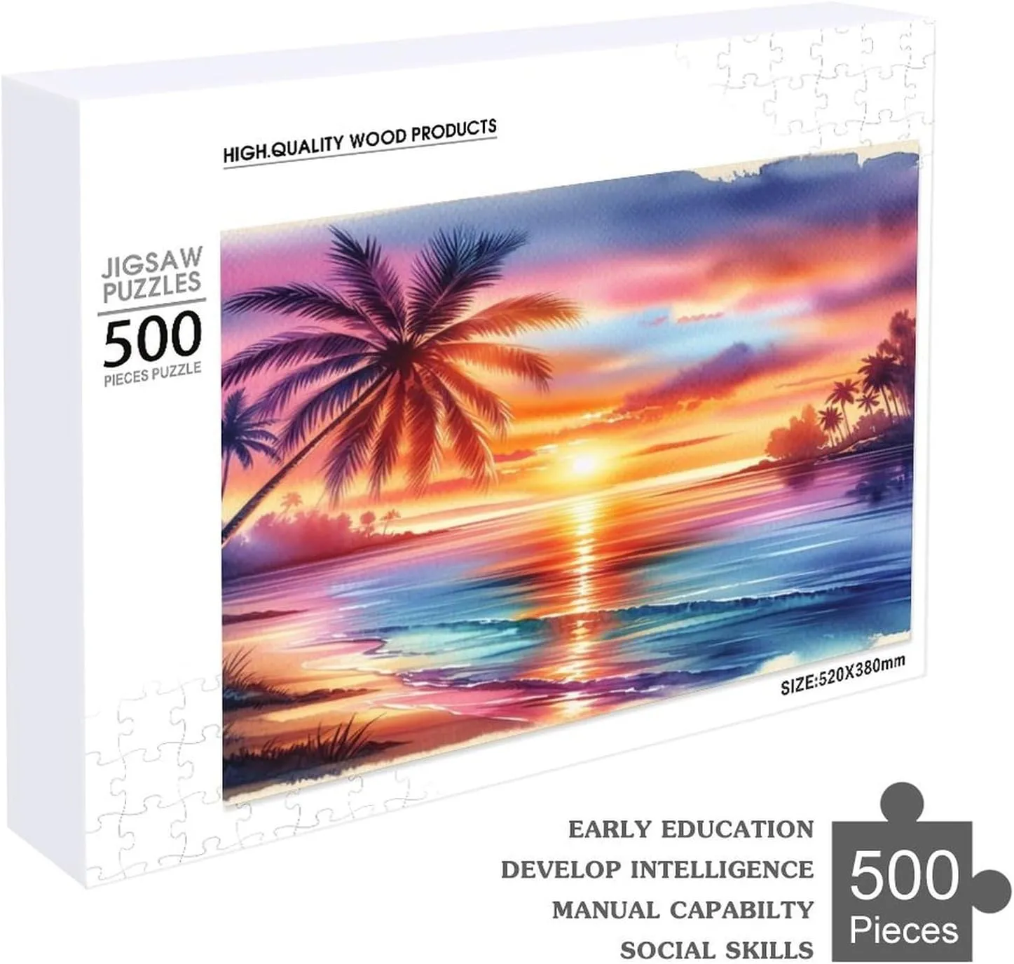 500pcs Fishing Boat Painting Puzzle Wooden Jigsaw Puzzles for Family Games Suitable for Teenagers and Adults Gift for Women Men 20.5x15 Inch