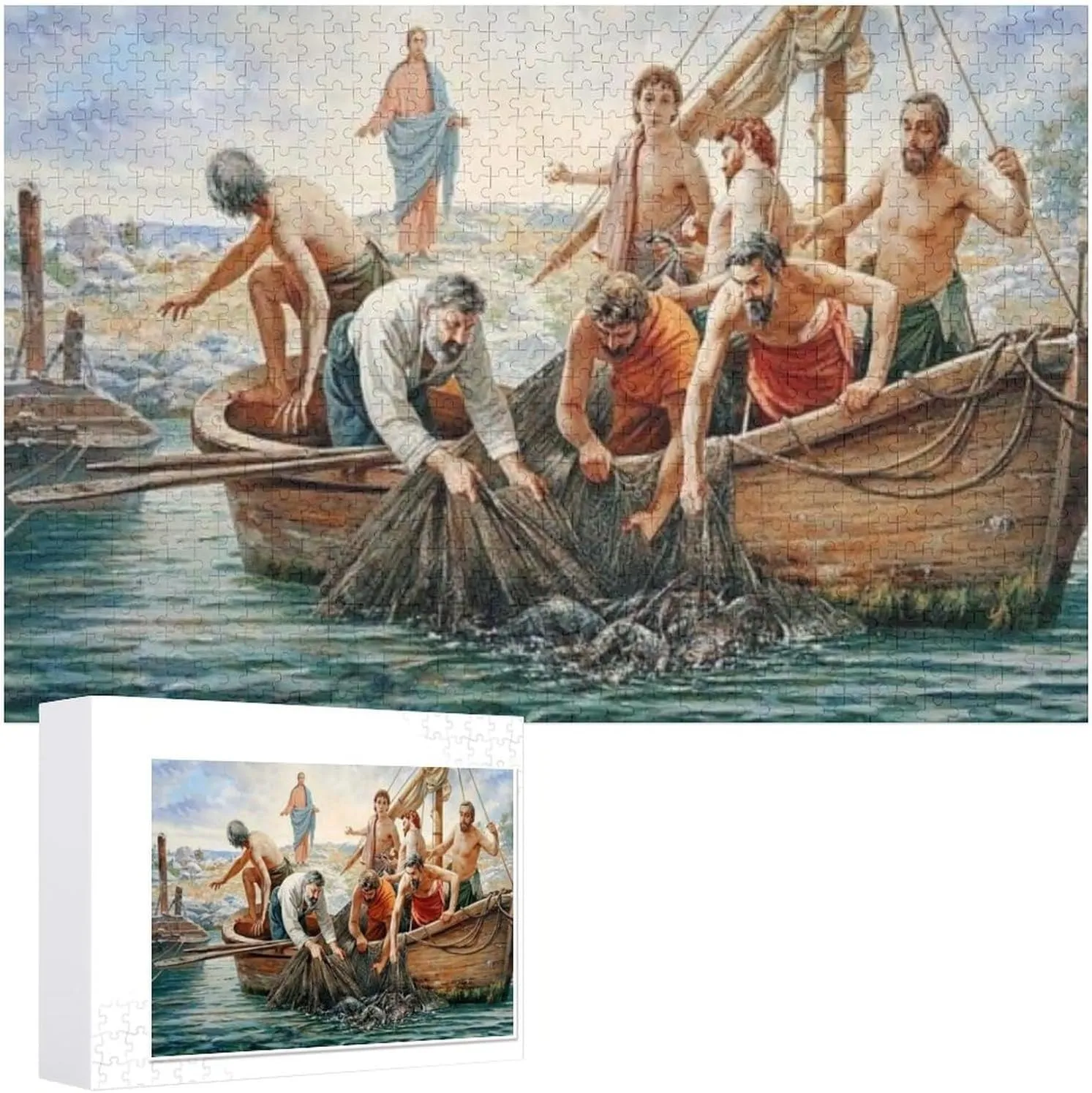 500pcs Fishing Boat Painting Puzzle Wooden Jigsaw Puzzles for Family Games Suitable for Teenagers and Adults Gift for Women Men 20.5x15 Inch