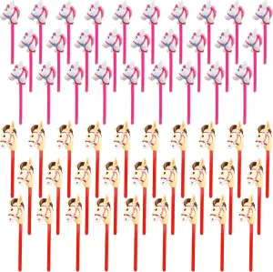 56 Pcs 40 Inch Inflatable Horse Head Stick Inflatable Cowboy Pony Stick Bulk Stick Horse Balloons for Birthday Pool Horse Themed Party Supplies, 2 Colors