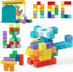 56 PCS Magnetic Blocks, Transparent Magnet Building Blocks for Toddlers, Preschool Educational Construction Kit, Sensory Montessori Autism Toys for Kids Girls Boys 3 