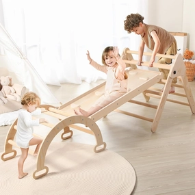 5 in 1 Wooden Climbing Toys for Toddlers - Foldable Climbing Triangle,Arch Climber, Climp Ramp - Montessori Toys for Babies Kids Climbing Toys Indoor & Outdoor - Girls & Boys Gift (Natural)