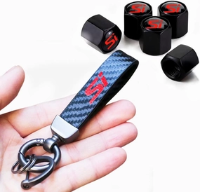5Pcs Car Tire Valve Stem Caps,Carbon Fiber Style Car Keychain Si Emblem for Civic Accessories
