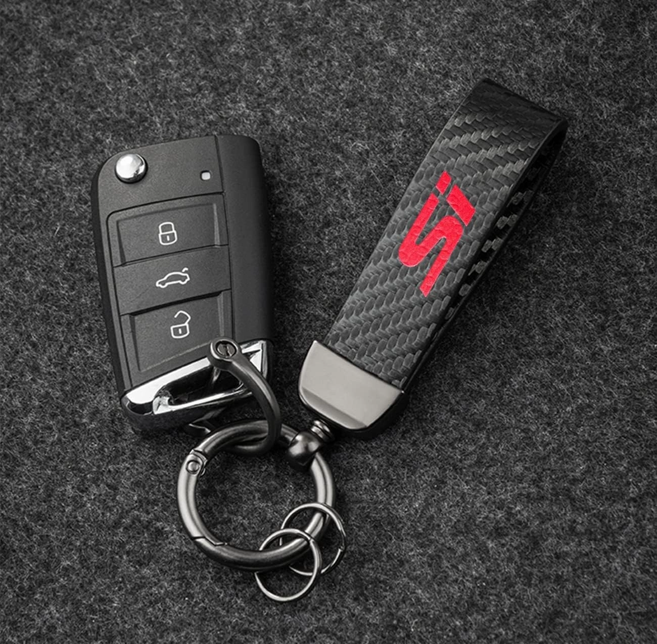 5Pcs Car Tire Valve Stem Caps,Carbon Fiber Style Car Keychain Si Emblem for Civic Accessories
