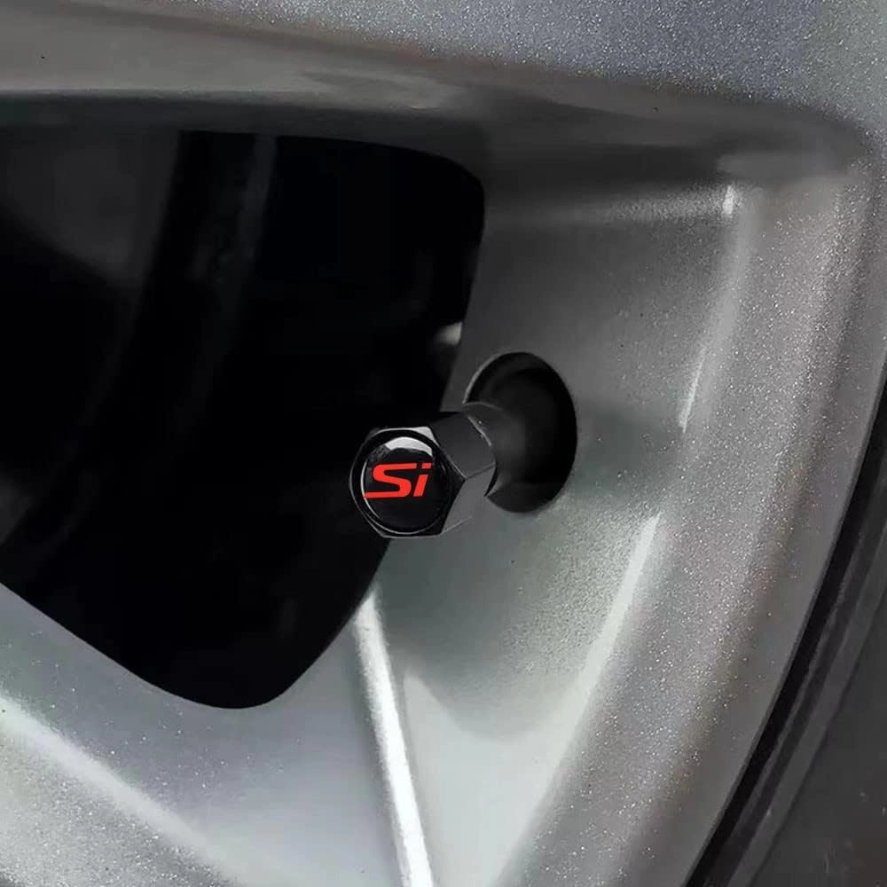 5Pcs Car Tire Valve Stem Caps,Carbon Fiber Style Car Keychain Si Emblem for Civic Accessories