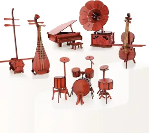 6-in-1 3D Puzzles Music Instrument Set for Adults/Kids with Piano, Gramophone, Drum-kit, Cello, Erhu, and Pipa, for Wooden Decorations, Wood Craft Jigsaw Puzzle for 6 Age up