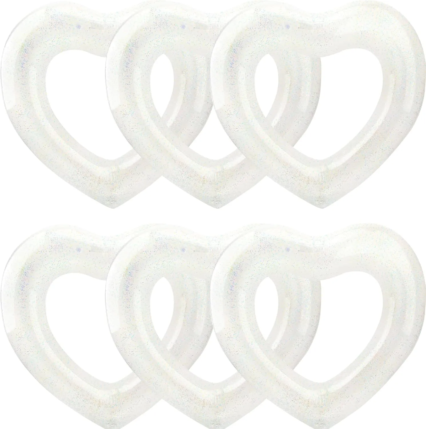 6 Pack Large Glitter Heart Pool Float 43 Inch Heart Shaped Pool Float Swimming Pool Floats Inflatable Swim Rings Inflatable Swimming Tube Ring for Adults Summer Beach Party