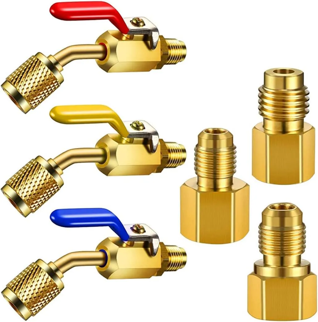 6 Pieces Air Conditioning Refrigerant Angled Compact Ball Valve for R410A R134A R12 R22 AC HVAC Refrigerant Tank Adapter 6014 Vacuum Pump Adapter, air Conditioning Refrigerant Valve Adapter