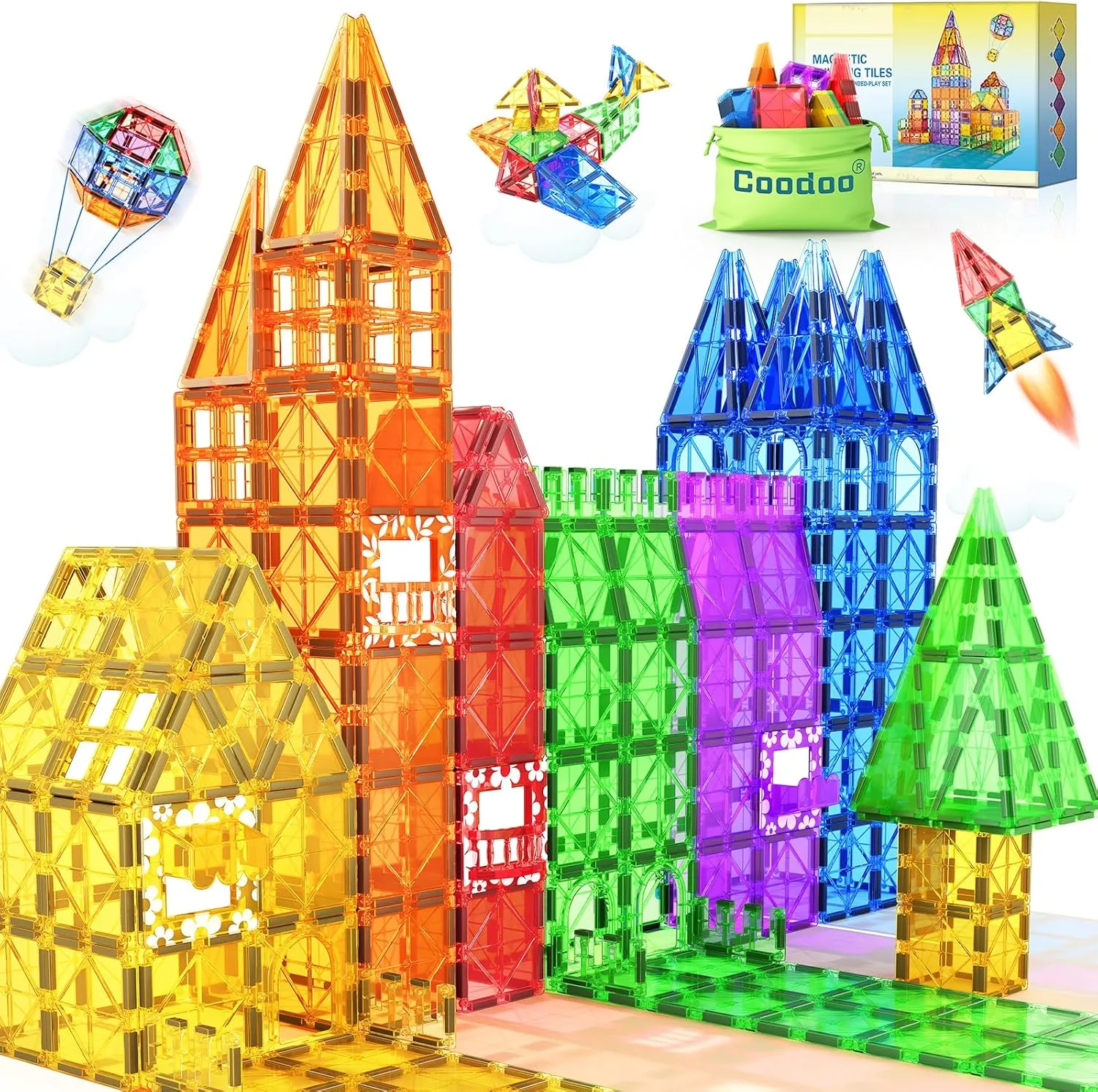60 PCS Magnetic Building Tiles Kids Toys STEM Magnetic Blocks Sensory Toys Kids Games Magnet Building Toy for Boys and Girls Aged 3 , Kid Brain Development Preschool Kindergarten Toddler Toy