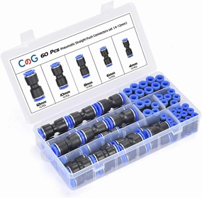 60Pcs Quick Connect Air Hose Fittings 4/6/8/10/12 mm Quick Release Pneumatic Push to Connect Fittings Kit Air Line Fittings for 5/32 1/4 5/16 3/8 1/2 inch Tube