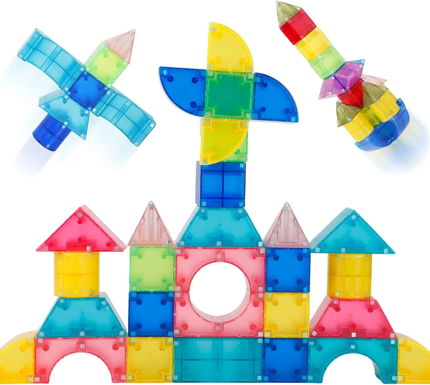 67 PCS Magnetic Blocks for Kids, Various Shapes Magnetic Building Block Set for Toddlers, STEM Educational Preschool Sensory Montessori Construction Toys for Boys Girls Age 3 4 5 6 7 8 (Bright)