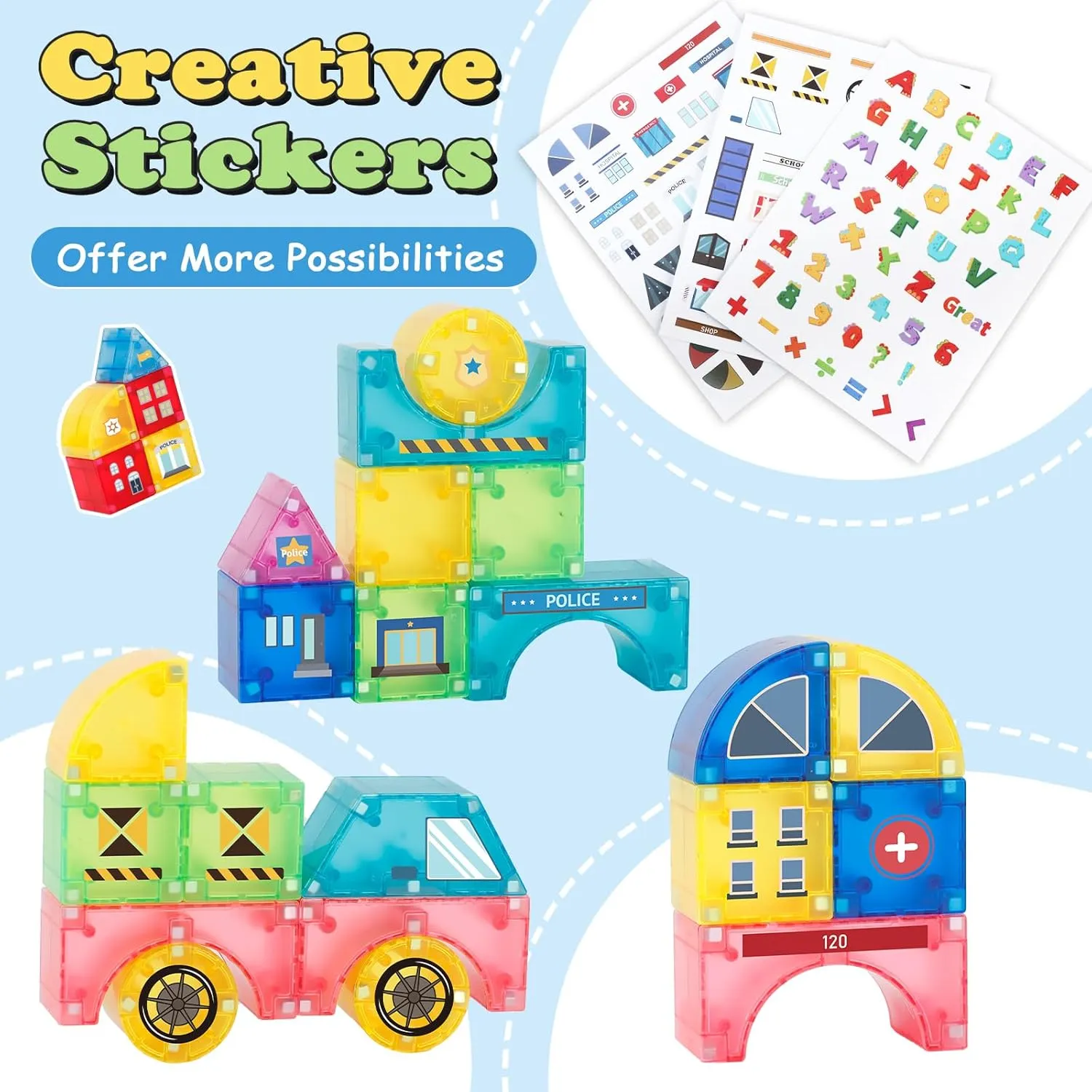67 PCS Magnetic Blocks for Kids, Various Shapes Magnetic Building Block Set for Toddlers, STEM Educational Preschool Sensory Montessori Construction Toys for Boys Girls Age 3 4 5 6 7 8 (Bright)