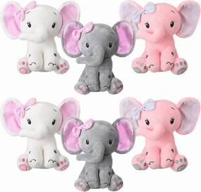 6 Pieces Elephant Stuffed Animals 8 Inch Big Ear Stuffed Elephant Animal Plush Toy Gift for Baby Shower Boys Girl, Woodland Nursery Bed Decor Birthday Party Supplies