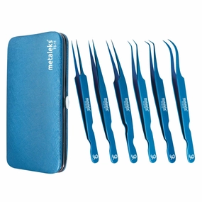 6PCS Eyelash Extension Tweezers In Magnetic Kit (Blue Titanium Coated 1)
