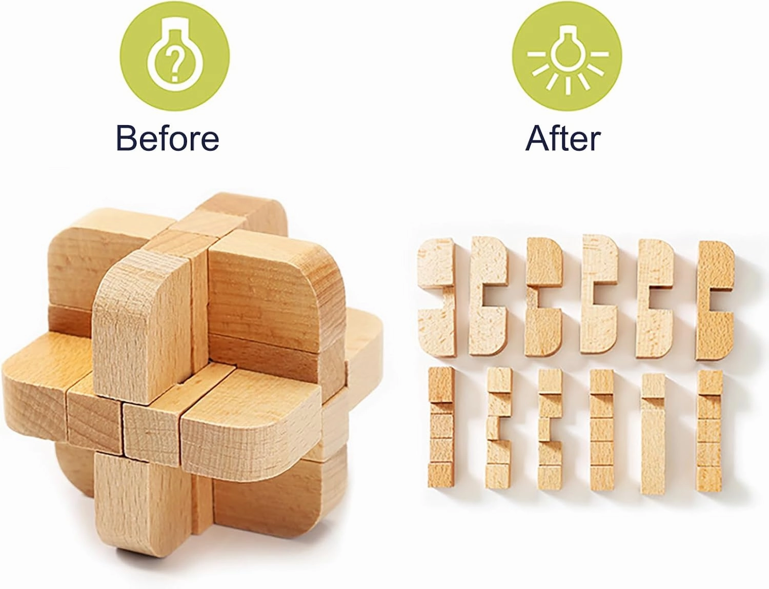 6pcs Wooden Brain Teaser Puzzles, Interlocking Games for IQ Test, Intellectual 3D Assembling Educational Toy Set for Teens and Adults (6 Puzzle Set#E05)