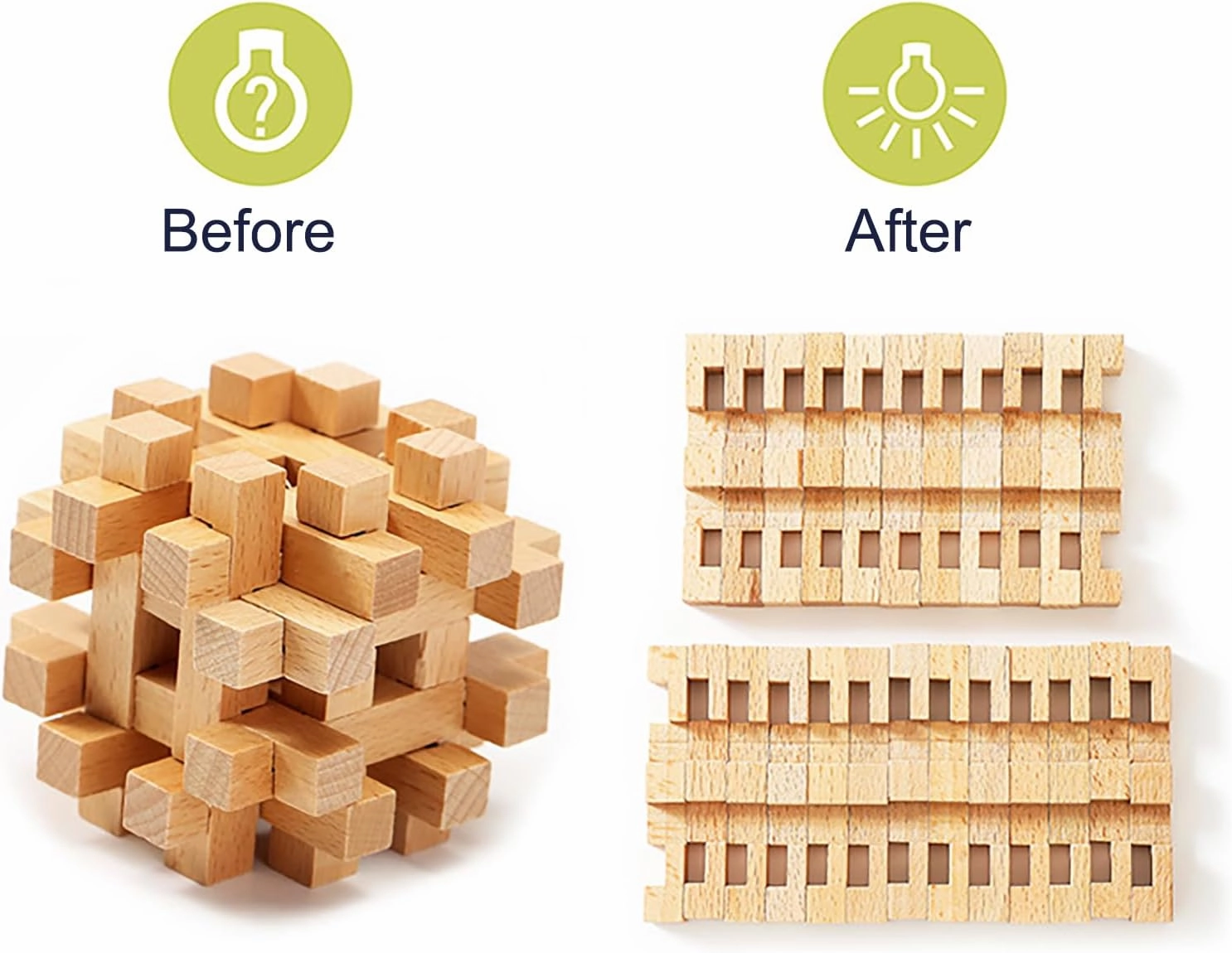 6pcs Wooden Brain Teaser Puzzles, Interlocking Games for IQ Test, Intellectual 3D Assembling Educational Toy Set for Teens and Adults (6 Puzzle Set#E05)