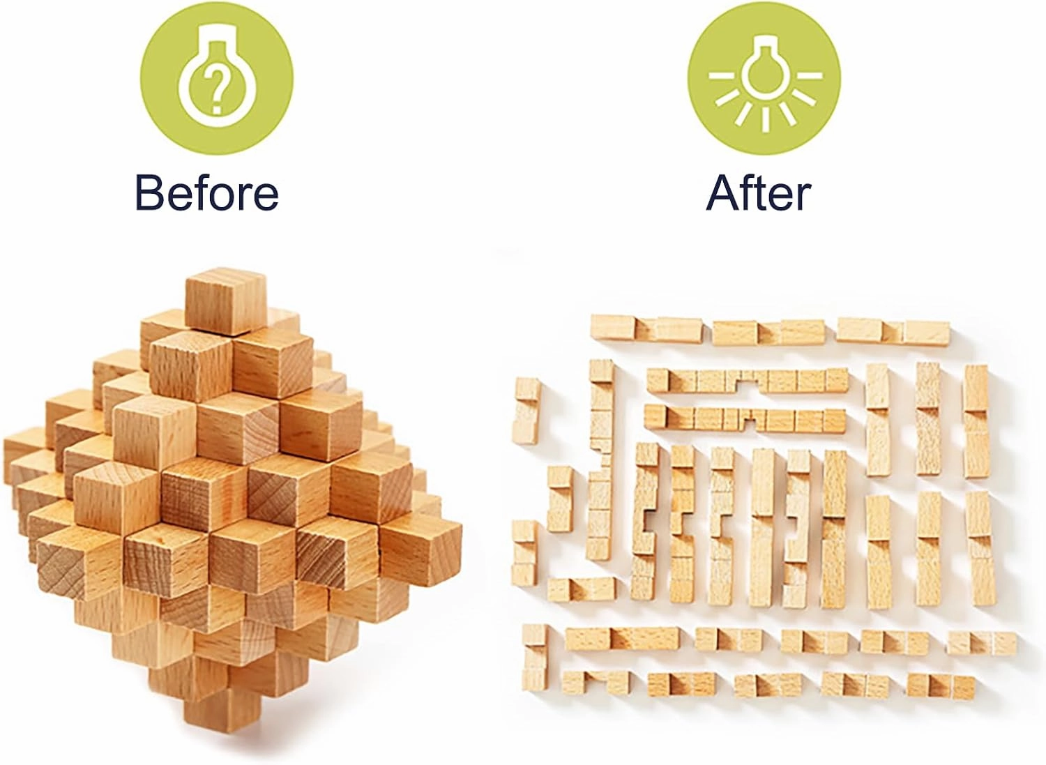6pcs Wooden Brain Teaser Puzzles, Interlocking Games for IQ Test, Intellectual 3D Assembling Educational Toy Set for Teens and Adults (6 Puzzle Set#E05)