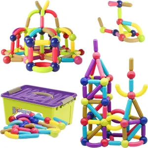88 Piece Magnetic Balls and Rods Set,Magnetic Building Toys Colorful DIY STEM Building Blocks Sticks for Ages 3  Year Old Children Boy Girl Educational Construction Toy