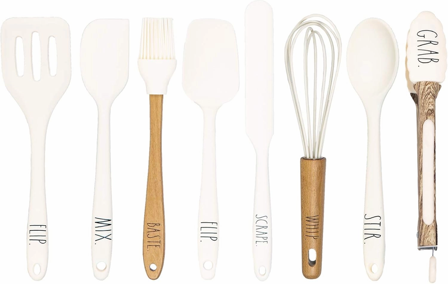 8 Piece MINI Silicone Kitchen Utensil Set- Kitchen Tools with Beechwood Handles by Cook with Color (White)