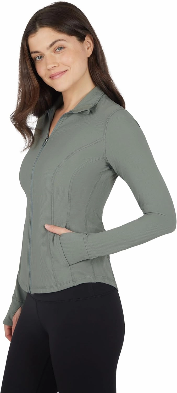 90 Degree By Reflex Full Zip Running Track Jacket Lightweight Athletic Slim Fit Jacket with Thumbholes