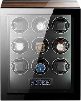 9 12 24 Watch Winder Automatic Display Box with LED Lighting and Touch Screen LCD Digital Display Quiet Motor Adjustable Watch Pillows Fit Lady and Man Watches (9 0)