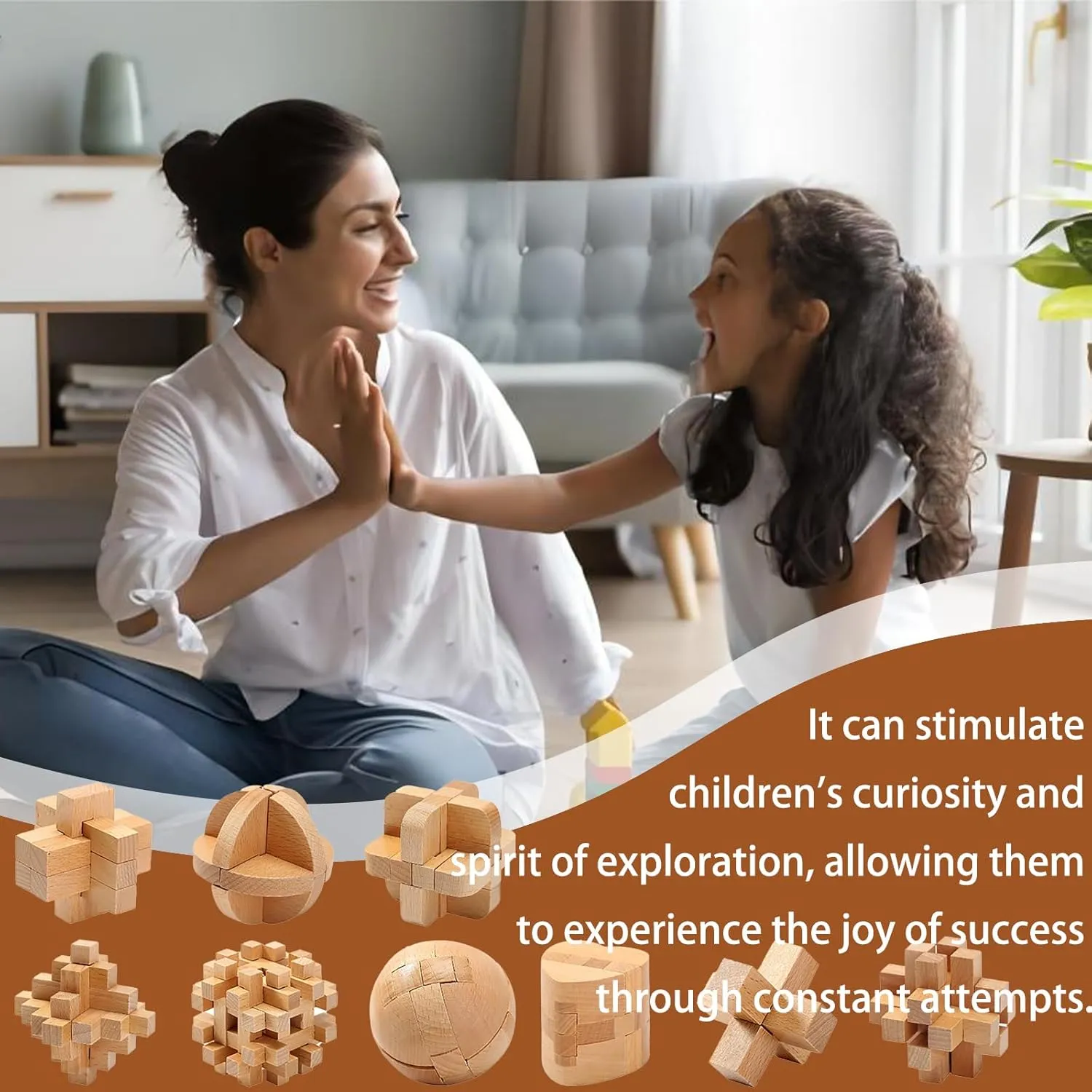 9pcs Wooden Brain Teaser Puzzles, Interlocking Games for IQ Test, Intellectual 3D Assembling Educational Toy Set for Teens and Adults(9 Puzzle Set#D04)
